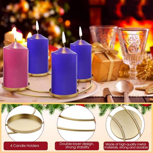 2 Pcs Christmas Advent Candle Wreath Ring Metal Candle Holder for Pillar Advent Candles Gold Candle Sticks Rustic Candlesticks Holders for Christmas Season Table Centerpiece Decorations Home in Saudi Arabia
