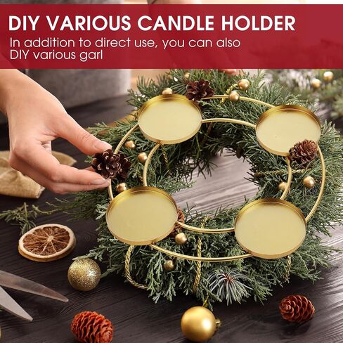 2 Pcs Christmas Advent Candle Wreath Ring Metal Candle Holder for Pillar Advent Candles Gold Candle Sticks Rustic Candlesticks Holders for Christmas Season Table Centerpiece Decorations Home in Saudi Arabia