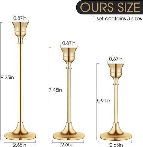 Candlestick Holders Taper Candle Holders, Brass Gold Candlestick Holder Set Candle Stick Holders kit Decorative Candlestick Stand for Wedding Party Dinning in Saudi Arabia