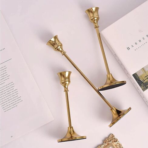 Candlestick Holders Taper Candle Holders, Brass Gold Candlestick Holder Set Candle Stick Holders kit Decorative Candlestick Stand for Wedding Party Dinning in Saudi Arabia