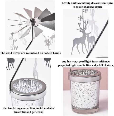 Mecela Spinning Candle Holder with Cup, Silver Rotating Candlestick Set for Romantic Wedding, Christmas Party, Home Table Decorations, Favor Gift (Snowflake) in Kuwait