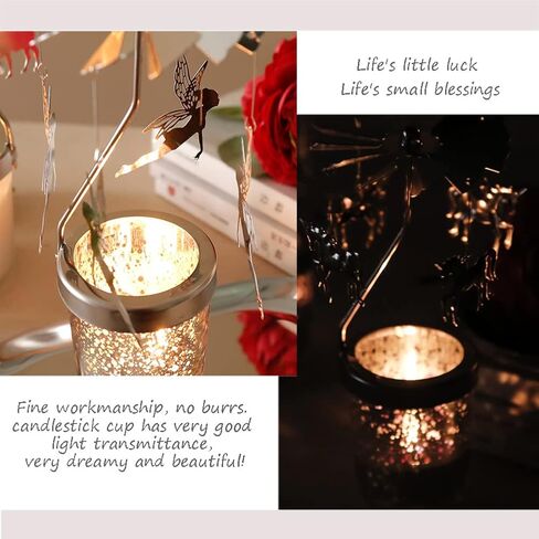 Mecela Spinning Candle Holder with Cup, Silver Rotating Candlestick Set for Romantic Wedding, Christmas Party, Home Table Decorations, Favor Gift (Snowflake) in Kuwait