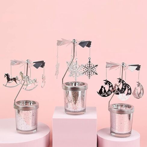 Mecela Spinning Candle Holder with Cup, Silver Rotating Candlestick Set for Romantic Wedding, Christmas Party, Home Table Decorations, Favor Gift (Snowflake) in Kuwait