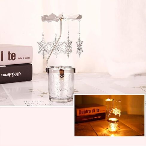 Mecela Spinning Candle Holder with Cup, Silver Rotating Candlestick Set for Romantic Wedding, Christmas Party, Home Table Decorations, Favor Gift (Snowflake) in Kuwait