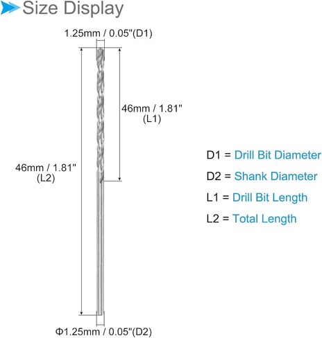 CoCud Micro Drill Bits, 1.25mm Drill Diameter 46mm Total Length, 6542 High Speed Steel Fully Ground Twist Drill Bit - (Applications: for Copper Metal Wood), 10-Pieces in Saudi Arabia