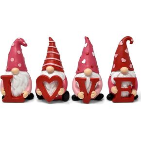 Valentine's Day Gnomes Figurine Tabletop Decor Set of 4 Holiday Valentine Gnome Sculpture Decoration Resin Love Figurines Decorative Table Centerpiece for Dining Room Mantle Home Party Supplies Decor in Saudi Arabia