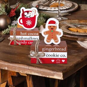 Whaline 8Pcs Christmas Wooden Book Stacks with Hemp Rope Hot Cocoa Gingerbread Man Faux Book Bundles Winter Xmas Tabletop Centerpieces for Tiered Tray Entryway Home Decoration in Saudi Arabia