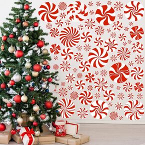 Patelai Christmas Wall Decals Peppermint Candy Gingerbread Man Christmas Wall Stickers Candy Cane Candyland Christmas Window Clings for Outdoor, Indoor(Red, White Candy)