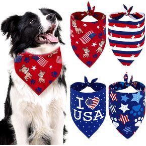 Whaline 4 Pack American Flag Dog Bandanas, Reversible Triangle Bibs Scarf for 4th of July Independence Day, USA Pet Neckerchief Suitable for Dogs, Cats, Pets, Festival Accessories in Kuwait