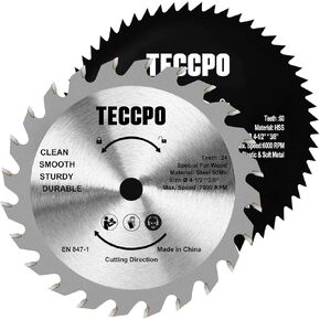 TECCPO 4-1/2 "شفرة منشار دائري، 24 سن TCT/60 سن HSS، 2 حزمة للخشب/البلاستيك/المعدن الناعم، متوافق مع منشار دائري صغير TECCPO TPMS115A in Kuwait