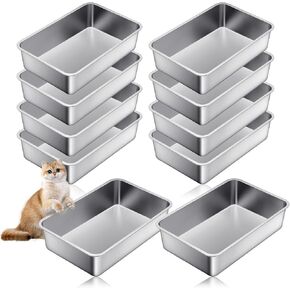 10 Packs Stainless Steel Litter Box for Cat Extra Large Metal Litter Box Non Stick Litter Pan with High Sides Never Absorbs Odor, Rustproof, Easy to Clean for Cat Dog (19.5 x 13.5 x 6 Inch) in Kuwait