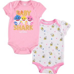 Pinkfong Baby Shark Daddy Shark Mommy Shark Baby Girls 2 Pack Bodysuits Newborn in Saudi Arabia