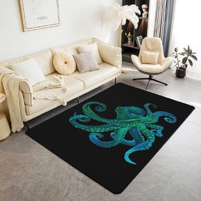 Erosebridal Octopus Area Rug 3x5, Sealife Rug, Ocean Animal Carpet for Kids Teens Adult, Wild Underwater Sea Animals Mysterious Wildlife Non Slip Decorative Rug for Living Room, Black Green in Kuwait
