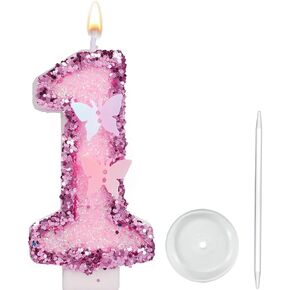 Number Birthday Candle, Pink Sequins Glitter Butterfly Birthday Number Candle Cake Topper for Anniversary and Birthday Celebrations Supplies (Number 0) in Kuwait