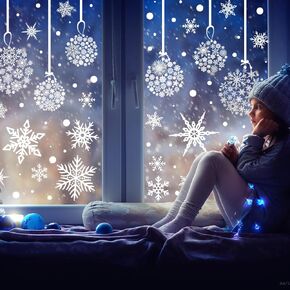 AnyDesign 9 ورقة عيد الميلاد نافذة تلتصق عيد الميلاد ندفة الثلج نافذة الشارات على الوجهين نافذة ملصقات ديكور لعيد الميلاد الشتاء عطلة المنزل المدرسة مكتب الديكور لوازم الحفلات in Saudi Arabia