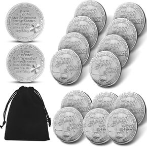 Hicarer Lucky Coins 4 Leaf Clover Coins Round Collectors Coins Silver Color Coin Collections Good Luck Charms with 1 Piece Black Flannel Storage Bag for Women Men Good Luck to (16 Pieces Coins)