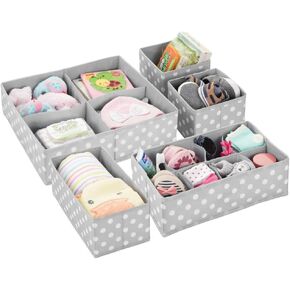 mDesign Soft Fabric Dresser Drawer/Closet Divided Storage Organizer Bins for Nursery - Holds Blankets, Bibs, Socks, Lotion, Clothes, Shoes, Toys - Set of 5 - Pink/White Polka Dot in Saudi Arabia