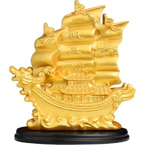 سوسروم تمثال سفينة شراعية فينغ شوي ديكور للحظ والثروة والازدهار - ديكور زخرفي ذهبي للقارب الشراعي للمكتب والمنزل - ديكور بحري لزاوية غرفة المعيشة in Kuwait