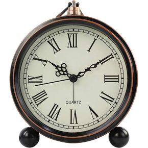SIEMOO Retro Metal Table Clock Battery Operated Non-Ticking Silent Quartz Table Desk Small Alarm Clock Desk Clock for Kids Bedroom Living Room (Roman-550-15)