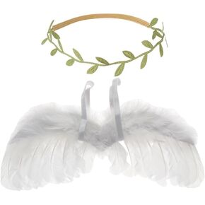 Kopida Infant Angel Wing للجنسين أجنحة ريش الأطفال حديثي الولادة + مجموعة شريط شعر على شكل أوراق شجر، مجموعة دعائم للصور، أزياء الأطفال الرضع للتصوير الفوتوغرافي، إكسسوارات شعر الأطفال للأولاد والبنات in Saudi Arabia