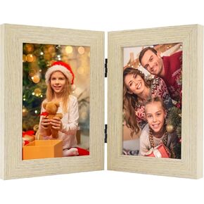 Frametory، إطار صورة مزدوج مقاس 5x7، إطار صور مفصلي، إطار زجاجي قابل للطي لسطح المكتب عموديًا (رمادي، 5x7 مزدوج)