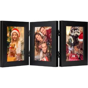 Frametory، إطار صورة مزدوج مقاس 5x7، إطار صور مفصلي، إطار زجاجي قابل للطي لسطح المكتب عموديًا (رمادي، 5x7 مزدوج) in Saudi Arabia