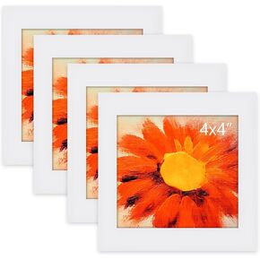 AEVETE 8x8 Picture Frames Black Wood 4 Pack Wall Tabletop Square Frames for 8x8 without Mat and 4x4 with Mat