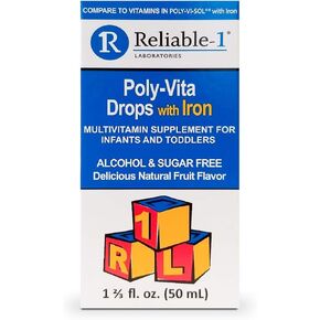 Reliable-1 Laboratories Poly-Vita Infant Toddler Multivitamins Drops + Iron Baby Iron Supplement | Toddler Essentials Multivitamin | Alcohol & Sugar Free – Natural Fruit Flavor | 1 2/3 Fl Oz in Kuwait