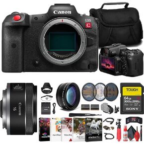 حزمة كاميرا Canon EOS R5 C السينمائية بدون مرآة مع عدسة 16 مم (5077C002) | للتصوير الفوتوغرافي والفيديو + عدسة تليفوتوغرافي + طقم فلتر + قارئ بطاقات + شاحن + بطارية + المزيد in Saudi Arabia