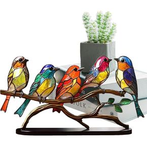 DUOAMARE Stained Glass Birds On Branch Bird Decor Ornaments Desktop Decor Double Sided Multicolor Style Birds for Home and Office Desk Decorations, Housewarming Birthday Gift in Kuwait