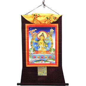 Mudra Crafts White Tara Thangka Wall Hanging Thanka Painting - Handmade Tibetan Thangka Painting - Tibetan Tangka for Meditation Yoga Buddhist Decor