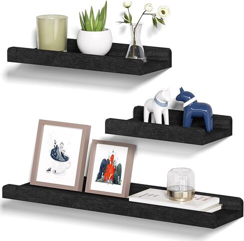 Alsonerbay Black Floating Shelves Wall Mounted Set of 3, 23.6 Inch Rustic Wood Wall Shelves for Storage and Display for Bedroom Living Room Bathroom Kitchen Office and More in Saudi Arabia