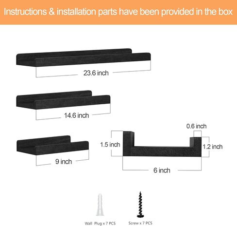 Alsonerbay Black Floating Shelves Wall Mounted Set of 3, 23.6 Inch Rustic Wood Wall Shelves for Storage and Display for Bedroom Living Room Bathroom Kitchen Office and More in Kuwait