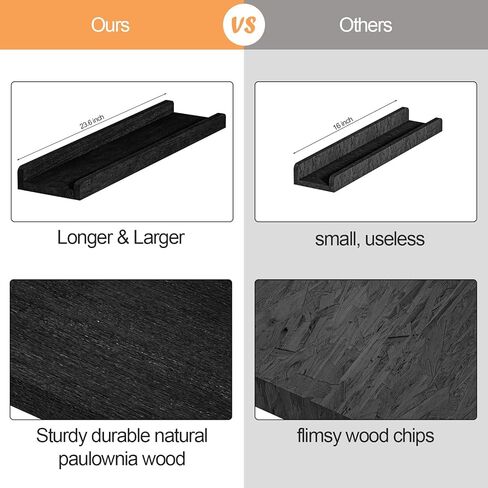 Alsonerbay Black Floating Shelves Wall Mounted Set of 3, 23.6 Inch Rustic Wood Wall Shelves for Storage and Display for Bedroom Living Room Bathroom Kitchen Office and More in Kuwait