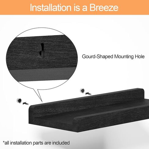 Alsonerbay Black Floating Shelves Wall Mounted Set of 3, 23.6 Inch Rustic Wood Wall Shelves for Storage and Display for Bedroom Living Room Bathroom Kitchen Office and More in Kuwait