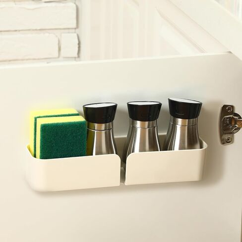 Suzile 2 Pcs Wall Mount Organizer Cabinet Door Storage Stick on Wall Shelf Plastic Floating over Cabinet Storage Bin No Drill Installation Versatile for Home Bathroom Office Kitchen Accessories 2 Size in Saudi Arabia