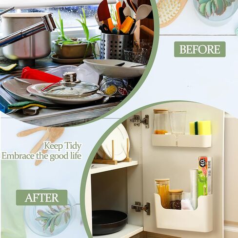 Suzile 2 Pcs Wall Mount Organizer Cabinet Door Storage Stick on Wall Shelf Plastic Floating over Cabinet Storage Bin No Drill Installation Versatile for Home Bathroom Office Kitchen Accessories 2 Size in Saudi Arabia