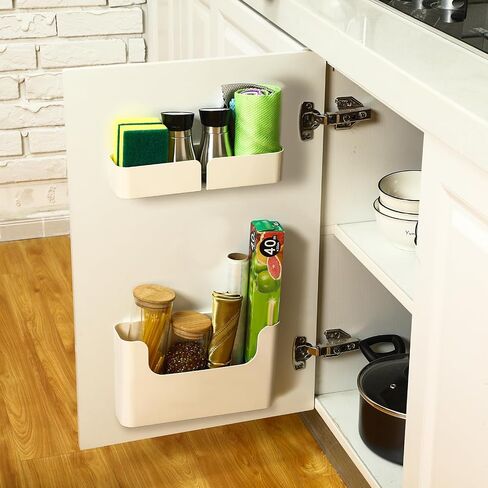 Suzile 2 Pcs Wall Mount Organizer Cabinet Door Storage Stick on Wall Shelf Plastic Floating over Cabinet Storage Bin No Drill Installation Versatile for Home Bathroom Office Kitchen Accessories 2 Size in Saudi Arabia