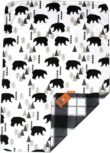 بطانية أطفال فاخرة من Dear Baby Gear Bears - هدايا مينكي ومايلستون وحديثي الولادة للفتيات والفتيان - دب مع سمكة - ذات وجهين مع الدببة والأسماك والنيران على الأبيض - 40 بوصة × 30 بوصة in Kuwait