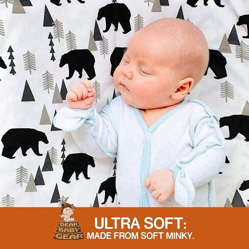 بطانية أطفال فاخرة من Dear Baby Gear Bears - هدايا مينكي ومايلستون وحديثي الولادة للفتيات والفتيان - دب مع سمكة - ذات وجهين مع الدببة والأسماك والنيران على الأبيض - 40 بوصة × 30 بوصة in Kuwait