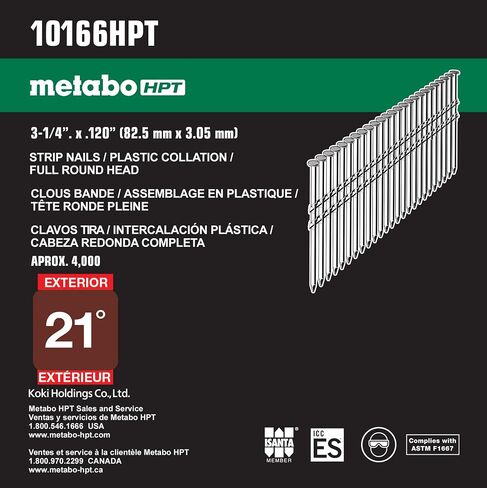 Metabo HPT Framing Nails | 3-1/4 In. x .120 | 21 Degree | Full Round Head | Hot Dipped Galvanized | Screw Shank | 4,000 Count | 10166HPT in Saudi Arabia