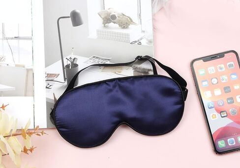 Everest Essentials Silk Sleep Mask with Adjustable Strap, Blocks Out Light and Helps Sleep Better | Eye Mask for Yoga, Shift-Work, Migraines, Puffy Eyes | Blindfold Comes in a PE Zip Bag (Navy Blue) in Saudi Arabia