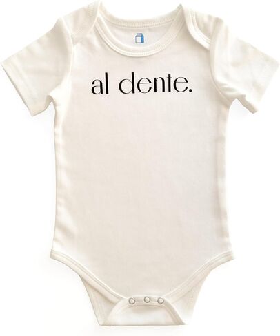 BlueMilk Studio Inc. Al Dente Onesie | Off-White Bodysuit Cotton Baby Short Sleeve One Piece 3 Snap Jumpsuit Italian Foodie Pasta Shower Gifts in Saudi Arabia