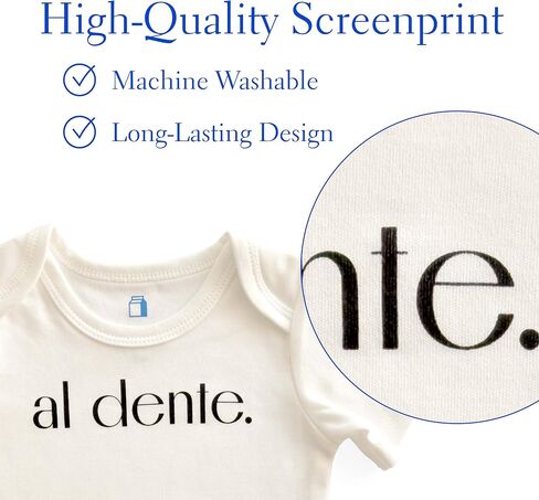 BlueMilk Studio Inc. Al Dente Onesie | Off-White Bodysuit Cotton Baby Short Sleeve One Piece 3 Snap Jumpsuit Italian Foodie Pasta Shower Gifts in Saudi Arabia