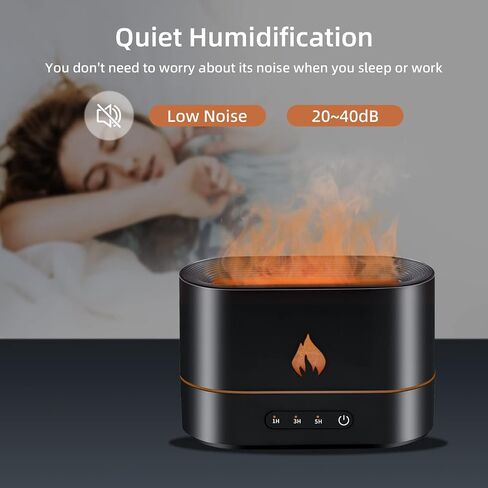Mcbazel Aroma Flame Diffuser Air Humidifier, 250mL Mist Diffuser Humidifier Essential Oil Diffuser with 3D Flame Light for Spa, Home, Office, Yoga, Bedroom, Gym - Black in Saudi Arabia