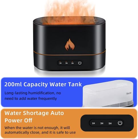 Mcbazel Aroma Flame Diffuser Air Humidifier, 250mL Mist Diffuser Humidifier Essential Oil Diffuser with 3D Flame Light for Spa, Home, Office, Yoga, Bedroom, Gym - Black in Saudi Arabia