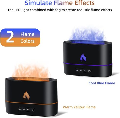 Mcbazel Aroma Flame Diffuser Air Humidifier, 250mL Mist Diffuser Humidifier Essential Oil Diffuser with 3D Flame Light for Spa, Home, Office, Yoga, Bedroom, Gym - Black in Saudi Arabia