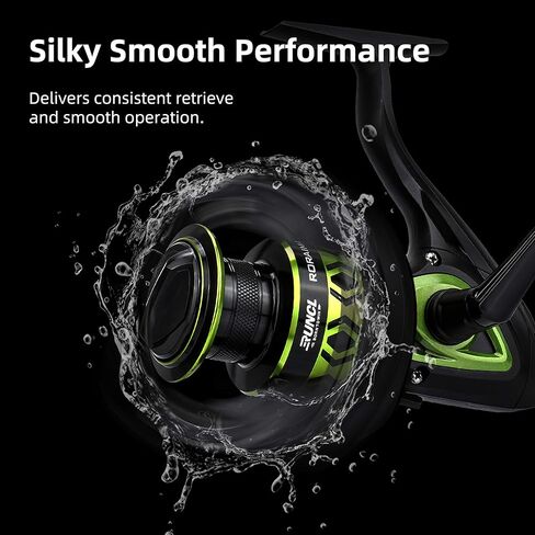 RUNCL بكرة الصيد الدوارة RORAIMA، بكرة الصيد - جسم معدني كامل، 7+1 BB، ألياف الكربون 17.5 رطل أقصى سحب، بكرة جاهزة للتضفير، بكرة مصنوعة باستخدام الحاسب الآلي - بكرة دوارة لصيد الأسماك في المياه العذبة الناعمة للمبتدئين in Kuwait