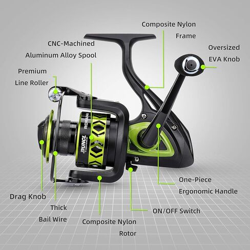 RUNCL بكرة الصيد الدوارة RORAIMA، بكرة الصيد - جسم معدني كامل، 7+1 BB، ألياف الكربون 17.5 رطل أقصى سحب، بكرة جاهزة للتضفير، بكرة مصنوعة باستخدام الحاسب الآلي - بكرة دوارة لصيد الأسماك في المياه العذبة الناعمة للمبتدئين in Kuwait