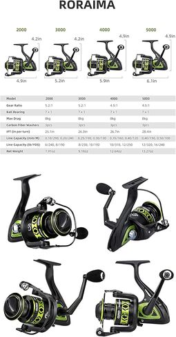 RUNCL بكرة الصيد الدوارة RORAIMA، بكرة الصيد - جسم معدني كامل، 7+1 BB، ألياف الكربون 17.5 رطل أقصى سحب، بكرة جاهزة للتضفير، بكرة مصنوعة باستخدام الحاسب الآلي - بكرة دوارة لصيد الأسماك في المياه العذبة الناعمة للمبتدئين in Kuwait